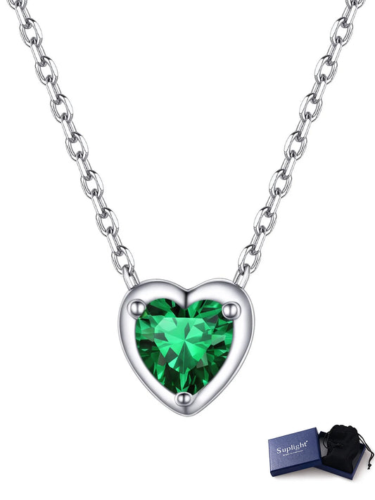 Women 925 Sterling Silver Birthstone Love Heart Necklace, Mother'S Day Jewelry Gifts for Mom