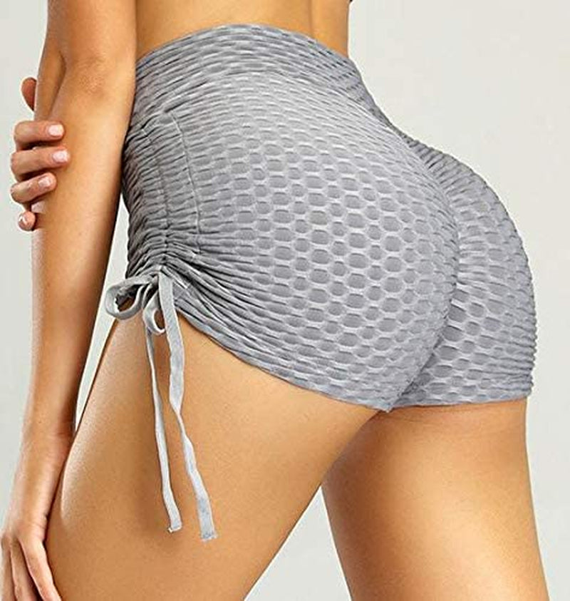 TIK Tok Leggings Shorts, Women Butt Lifting Yoga Shorts Tummy Control Leggings Textured Ruched Running Shorts B-Grey